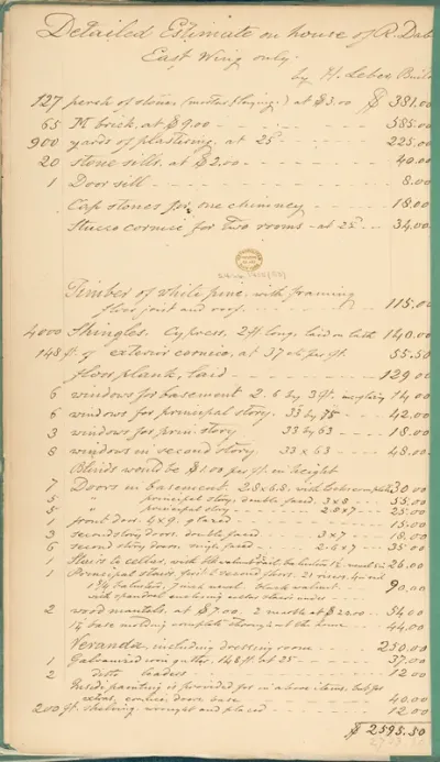 Detailed Estimate on House of R. Dabney, Powhatan, Virginia, East Wing