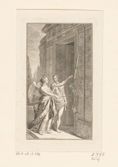 Deugd en Hercules voor de tempel der verdiensten