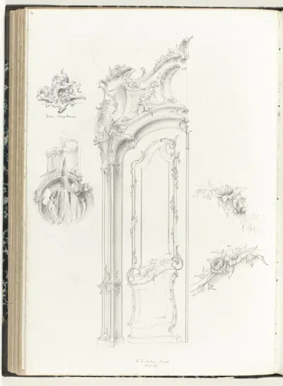 Deur(?), fontein en drie details