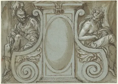 Deurbekroning met de figuren van Oorlog en Vrede