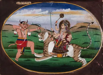 Devi Durga in battle with a demon