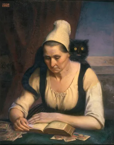 Devineresse étudiant un livre de nécromancie