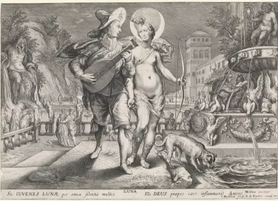 Diana als Luna en een jongeman met luit