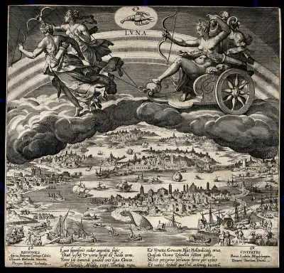 Diana (Artemis) riding the chariot of the moon across the heavens
