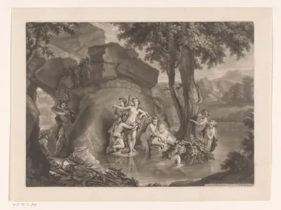 Diana badend met haar nimfen vervloekt Actaeon