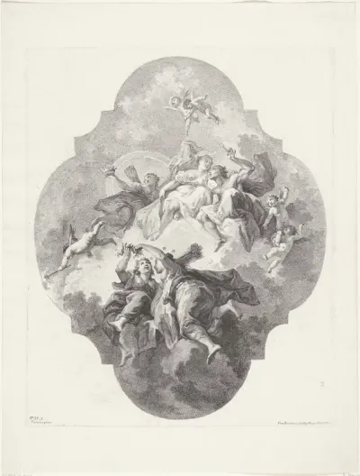Diana en haar nimfen op wolken