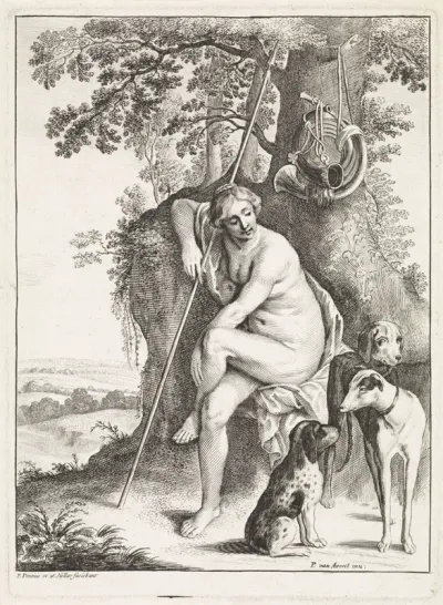 Diana met haar jachthonden