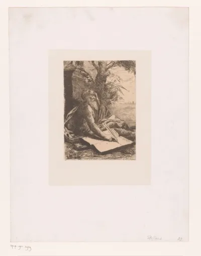 Dichter schrijvend in een landschap