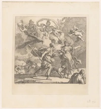 Dido en Aeneas overvallen door een storm