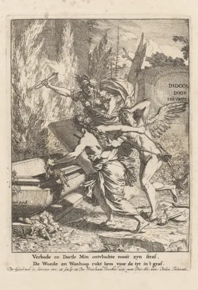 Dido trekt Amor richting een graf