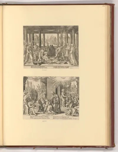 Die Beisetzung des heiligen Stephanus; Petrus, Johannes und Philippus legen ihre Hände auf die Getauften in Samaria