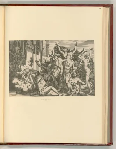 Die Erleuchtung von König Franz I., der ein Schwert und ein Buch in den Tempel der Künste trägt