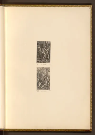 Die Geißelung (Kupferstich-Passion, 6); Die Beweinung (Kupferstich-Passion, 12)