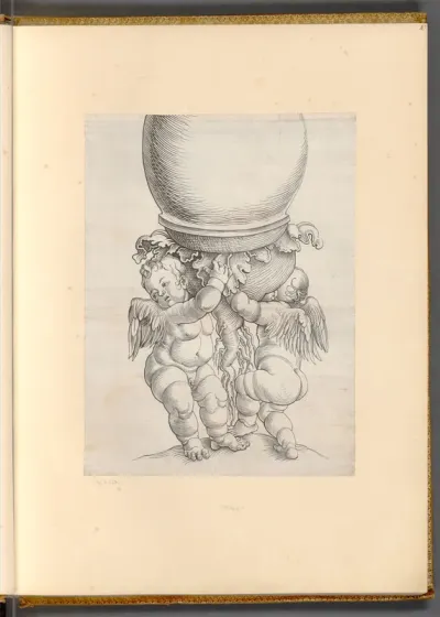 Die große Säule mit Satyr: Zwei Putten als Träger der Kugel (I)