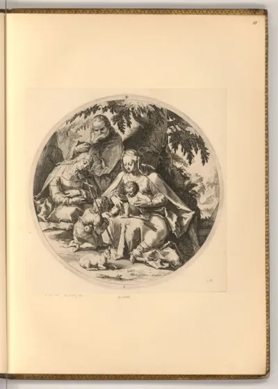 Die heilige Familie unter einem Baum mit Elisabeth und Johannes