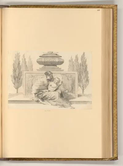 Die Personifikation Frankreichs vor dem Grabdenkmal Ludwigs XIII. mit einem ovalen Porträt der Anna  Erzherzogin von Österreich