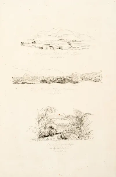 Die Tijucca von Ponte da Praia Pequena den 18 Septh 1842 - Das Kaiserliche Schlofs zu S. Christovão den 18' Septbr 1842 - Rio Janeiro und die Orgãos vom Wege nach dem Corcovado den 23' Octh, 1842