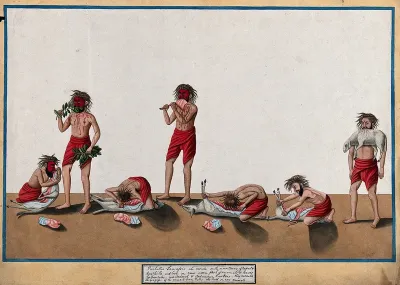 Different stages of a Purbuttia sanyasi eating the raw warm flesh of a lamb and some leaves