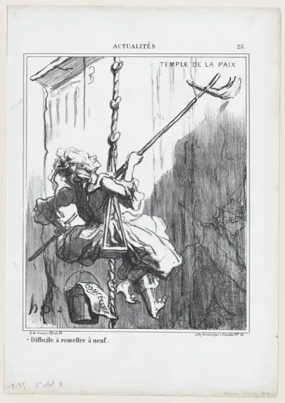 Difficult to restore it to be like new, from 'News of the day,' published in Le Charivari, February 22, 1869