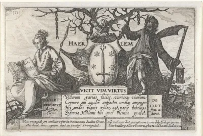 Diligentia en Tempus bij het wapen van Haarlem