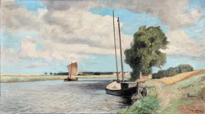 Dinghies at the bank of the Warnow river