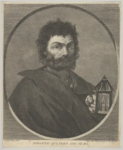 Diogenes, bust-length, and turned to the right, holding a lantern