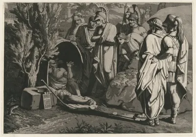 Diogenes in His Tub with Alexander and His Generals