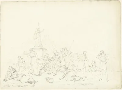 Diogenes met een lantaren een mens zoekend