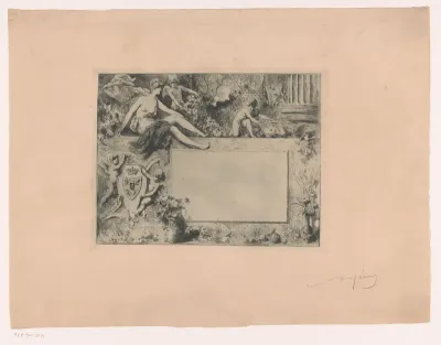 Diploma met vrouwenfiguur en putti met bloemen