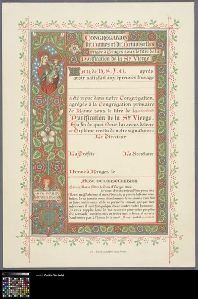 Diploma of the Congrégation de Dames et de Demoiselles