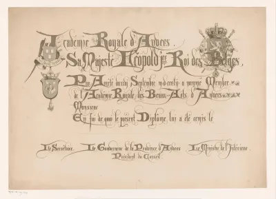 Diploma van de Koninklijke Academie voor Schone Kunsten van Antwerpen