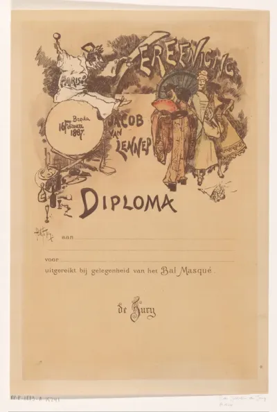Diploma van de Vereeniging Jacob van Lennep in Breda