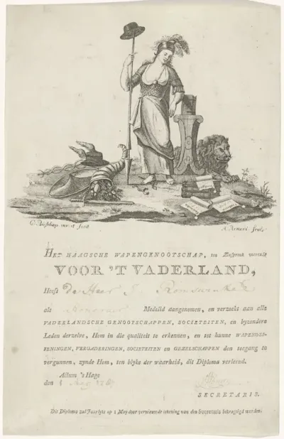 Diploma van het "Haagsche Wapengenootschap Voor het Vaderland"