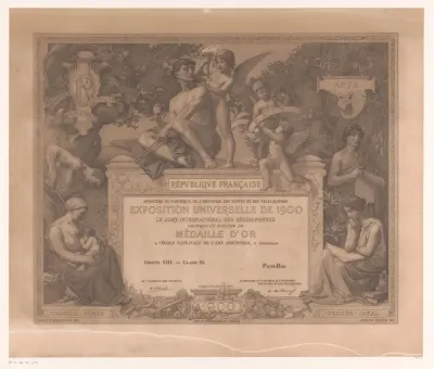 Diploma voor de gouden medaille tijdens de wereldtentoonstelling van 1900