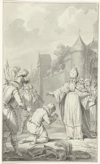 Dirk VI, graaf van Holland, smeekt de Bisschop van Utrecht om vergiffenis, 1143