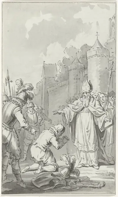 Dirk VI, graaf van Holland, smeekt de Bisschop van Utrecht om vergiffenis, 1143