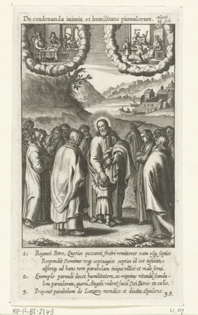 Discipelen vragen Christus wie het grootste is in het koninkrijk van de hemel