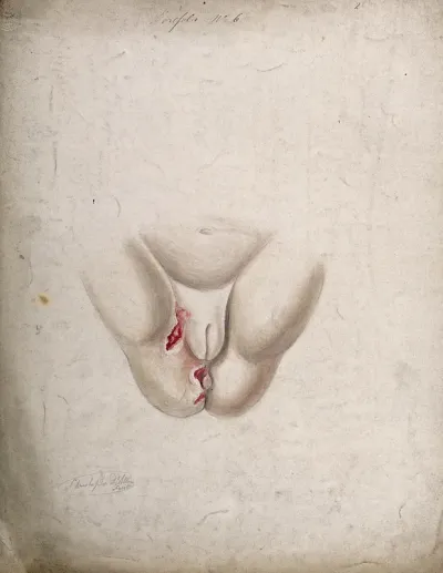 Diseased tissue around the genitals and anus of a female child