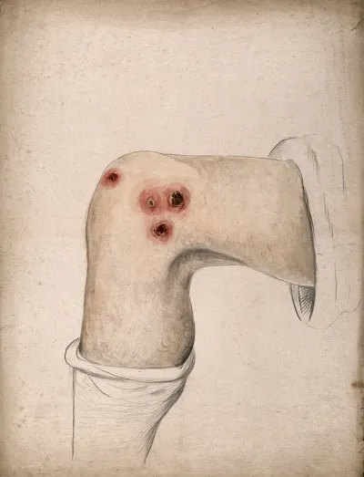 Diseased tissue on the knee of a man