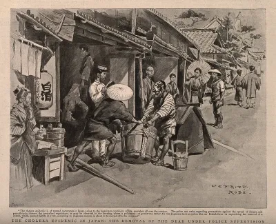 Disposal of the dead, under police supervision during a cholera epidemic in Japan