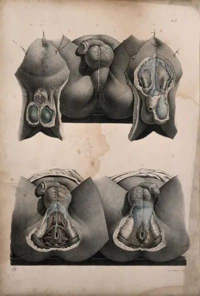 Dissection of the anus, perinaeum and scrotum of a man