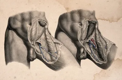 Dissection of the left groin of a man: two figures