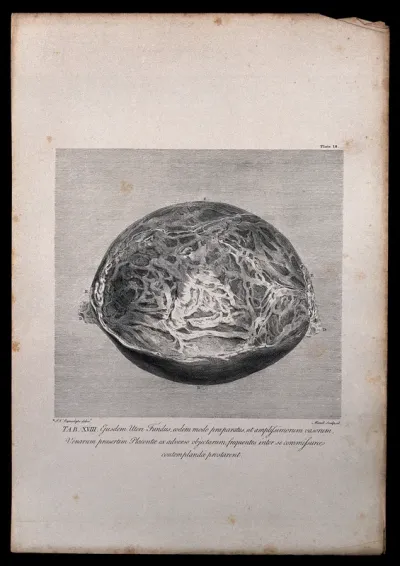 Dissection of the pregnant uterus at eight months, showing the fundus