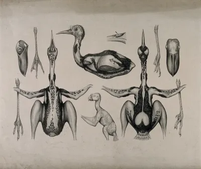 Dissections of chicks of various species: eleven figures, including details of the feet
