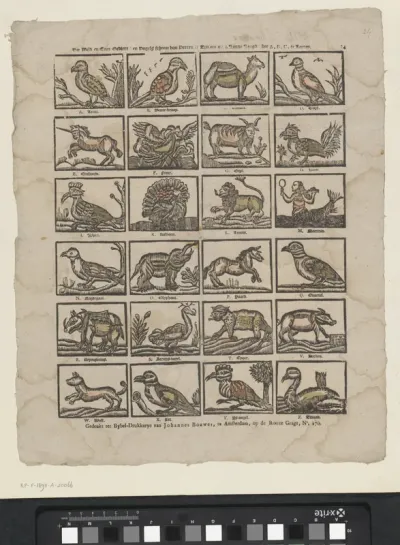 Dit wild en tam gediert / en vogels schoon van veeren // Zijn om u / ô jonge jeugd / het A, B, C, te leeren