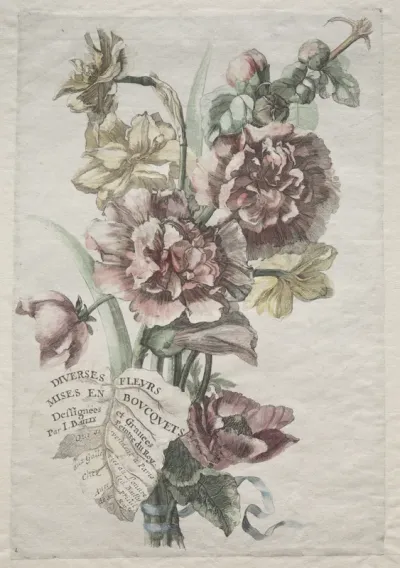Divers fleurs mises en boucquets:  No. 1 – Hollyhocks and Narcissus