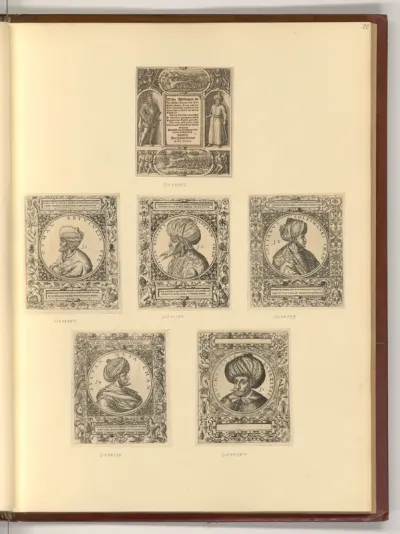 Diverse Porträtbüsten in Ornamentrahmen