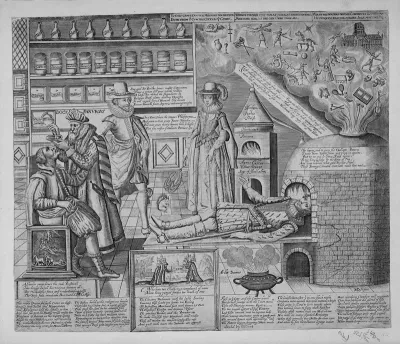 "Doctor Panurgus" curing the folly of his patients by purgative medicines and chemical cures