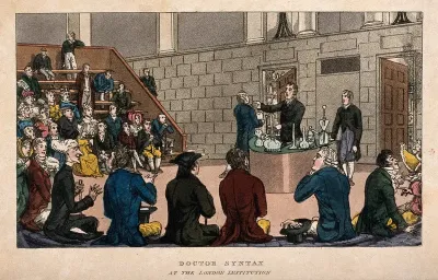 Doctor Syntax attending a scientific demonstration at the Royal Institution, London