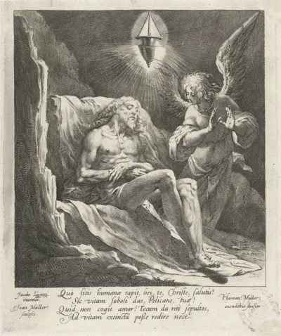 Dode Christus beweend door een engel